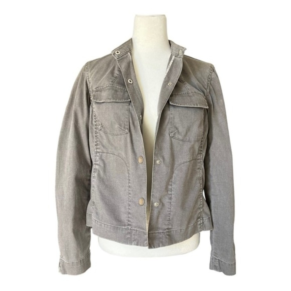 Vtg 90s Sigrid Olsen Chore Jacket Womens 4 Gray Front Snap Neutral Field Barn - Picture 2 of 11